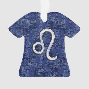 Leo Zodiac Sign on Navy Blue Digital Camo Ornament