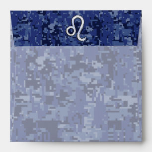 Leo Zodiac Sign on Navy Blue Digital Camouflage Envelope