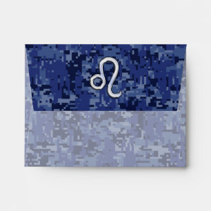 Leo Zodiac Sign on Navy Blue Digital Camouflage Envelopes