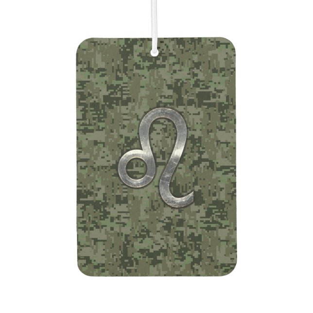 Leo Zodiac Sign on Olive Green Digital Camo Car Air Freshener (Front)
