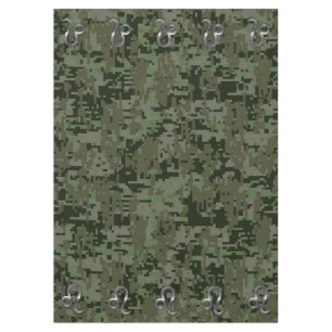Leo Zodiac Sign on Olive Green Digital Camo Tablecloth