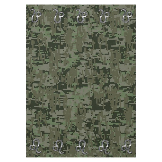 Leo Zodiac Sign on Olive Green Digital Camo Tablecloth (Front)