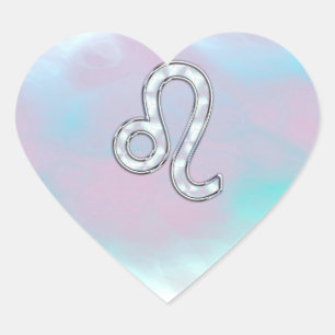 Leo Zodiac Sign on Pastels Nacre Style Print Heart Sticker