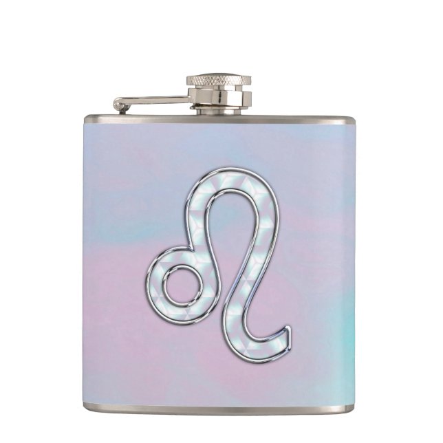 Leo Zodiac Sign on Pastels Nacre Style Print Hip Flask (Front)