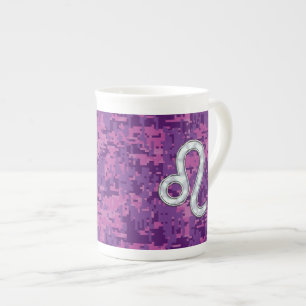 Leo Zodiac Sign on Pink Fuchsia Digital Camo Bone China Mug