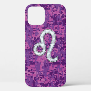 Leo Zodiac Sign on Pink Fuchsia Digital Camo iPhone 12 Case