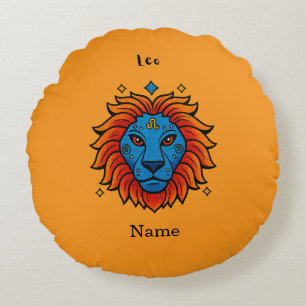 Leo Zodiac Sign Pop Art - Retro Lion Illustration Round Cushion