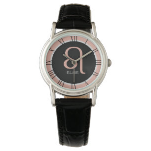 Leo Zodiac Sign Rose Girly Pink Black Custom Name Watch