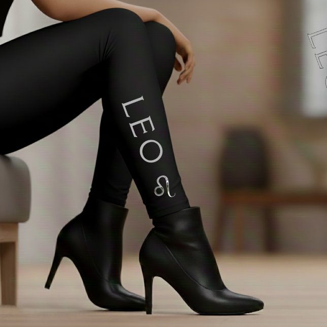 Leo Zodiac Sign Silver Black Astrology Birthday Leggings (Creator Uploaded)