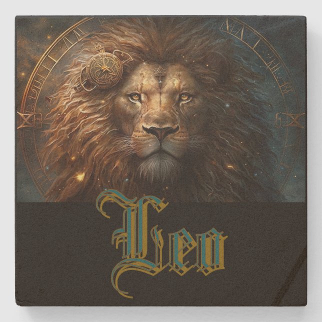 Leo Zodiac Sign Stone Coaster (Front)