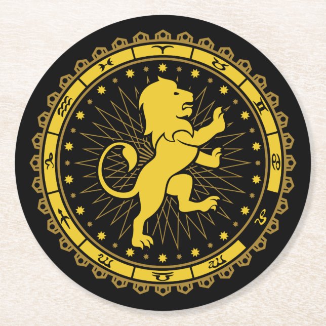 Leo - Zodiac Sign - Symbol - Horoscope Round Paper Coaster (Front)