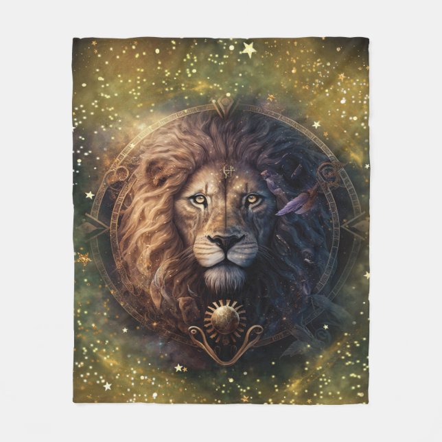 Leo Zodiac Sign Watercolor Design Fleece Blanket (Front)