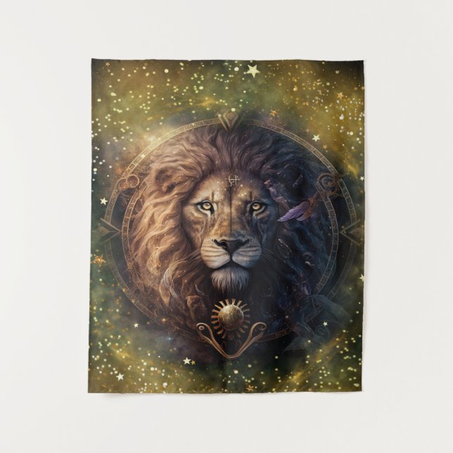 Leo Zodiac Sign Watercolor Design Tapestry (Front)