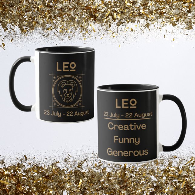 Leo Zodiac Sign with Symbol and Traits Mug (Leo Zodiac Coffee Mug with traits)