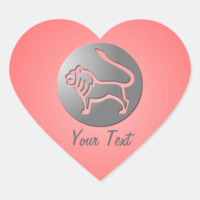 Leo Zodiac Star Sign Silver Pink Heart Shape Heart Sticker (Front)