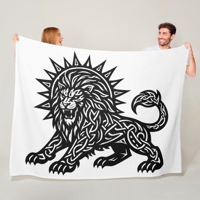 Leo Zodiac Sun‑Mane Lion | BurnsInHell Fleece Blanket (In Situ)