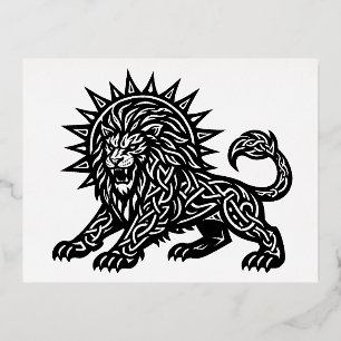 Leo Zodiac Sun‑Mane Lion   BurnsInHell Foil Holiday Postcard