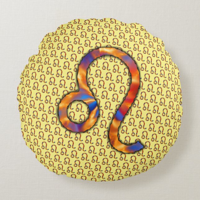 Leo Zodiac Symbol Element by Kenneth Yoncich Round Cushion (Front)