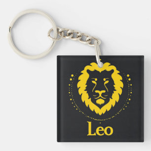 Leo Zodiac Symbol Featuring Bold Golden Lion Head Key Ring