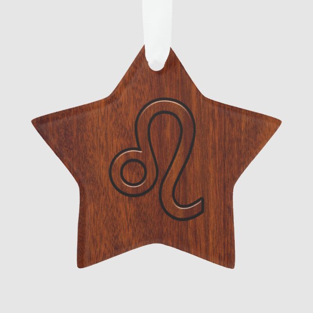 Leo Zodiac Symbol in Mahogany wood style decor Ornament (Front)