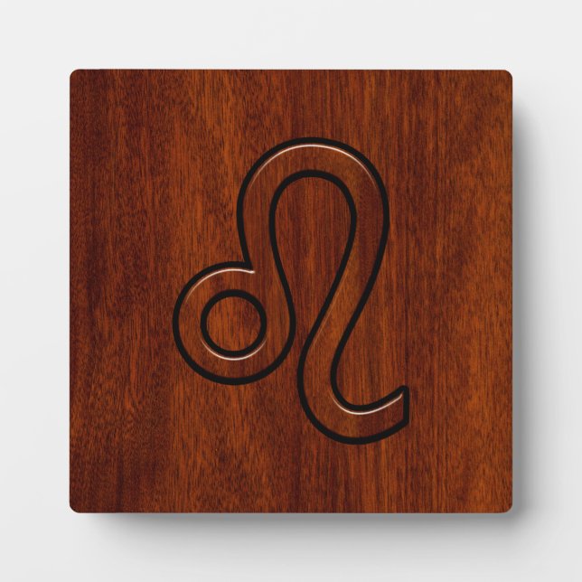 Leo Zodiac Symbol in Mahogany wood style decor Plaque (Front)