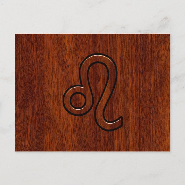 Leo Zodiac Symbol in Mahogany wood style decor Postcard (Front)