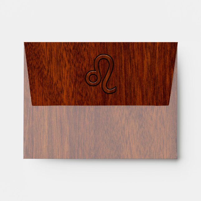 Leo Zodiac Symbol in Mahogany wood style Envelopes (Back (Top Flap))