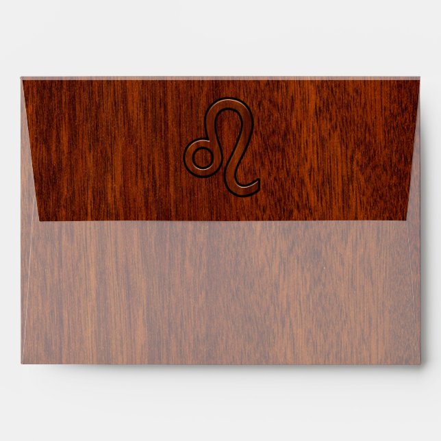 Leo Zodiac Symbol in Mahogany wood style Envelopes (Back (Top Flap))