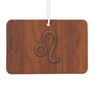 Leo Zodiac Symbol in Rich Mahogany wood style Car Air Freshener