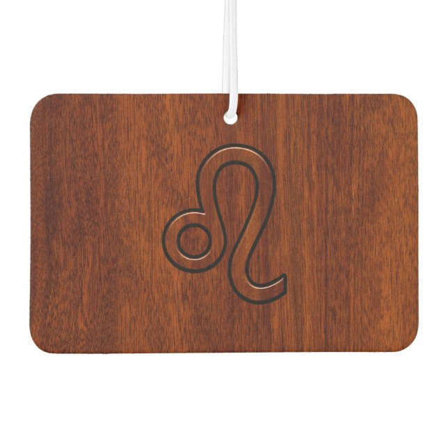 Leo Zodiac Symbol in Rich Mahogany wood style Car Air Freshener (Front)