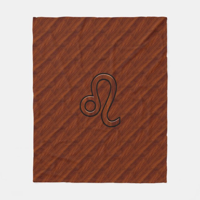 Leo Zodiac Symbol in Rich Mahogany wood style Fleece Blanket (Front)