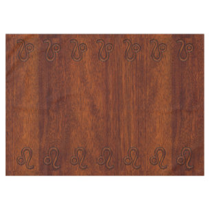 Leo Zodiac Symbol in Rich Mahogany wood style Tablecloth