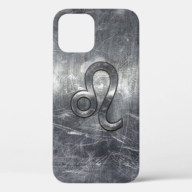 Leo Zodiac Symbol in Silver Steel Style Case-Mate iPhone Case (Back)