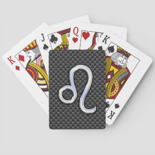 Leo Zodiac Symbol on Carbon Fibre Style Print Playing Cards