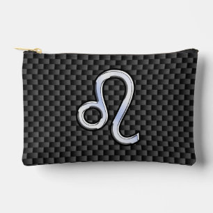 Leo Zodiac Symbol on Charcoal Carbon Fiber Decor Accessory Pouch
