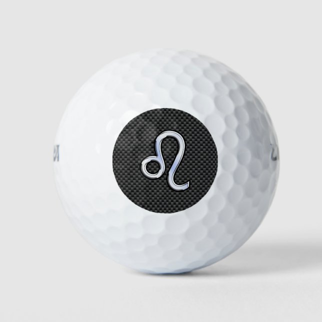 Leo Zodiac Symbol on Charcoal Carbon Fiber Print Golf Balls (Front)