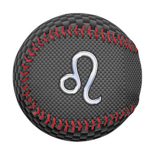 Leo Zodiac Symbol on Charcoal Carbon Fibre Print Baseball