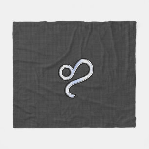 Leo Zodiac Symbol on Charcoal Carbon Fibre Print Fleece Blanket