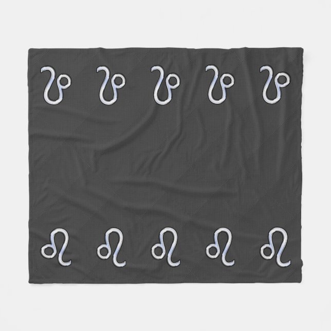 Leo Zodiac Symbol on Charcoal Carbon Fibre Print Fleece Blanket (Front (Horizontal))