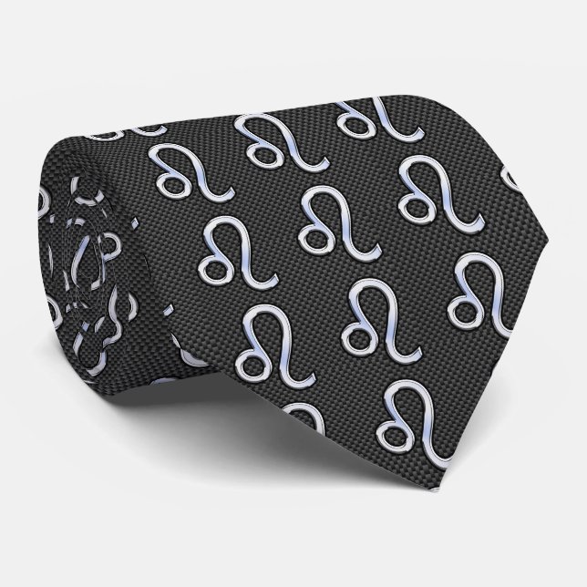 Leo Zodiac Symbol on Charcoal Carbon Fibre Print Tie (Rolled)