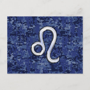 Leo Zodiac Symbol on Navy Blue Digital Camo Postcard