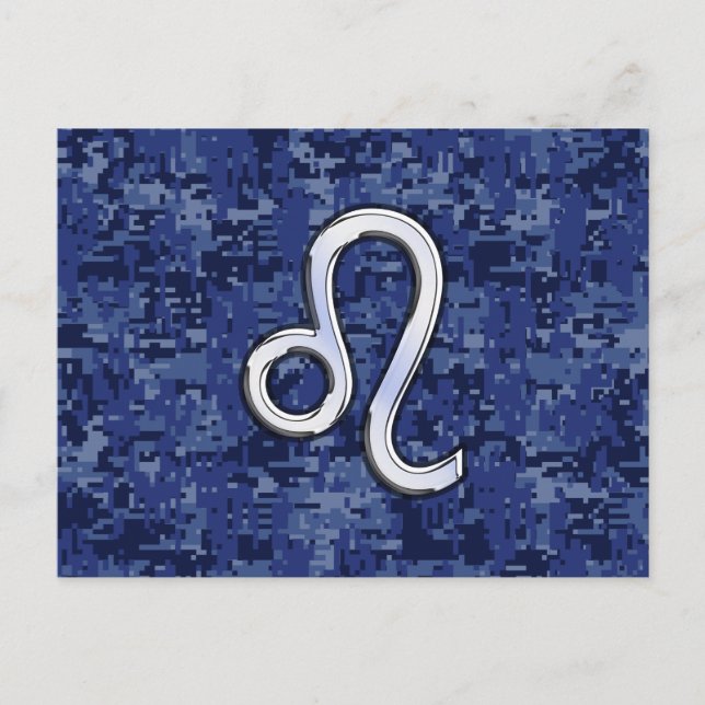 Leo Zodiac Symbol on Navy Blue Digital Camo Postcard (Front)