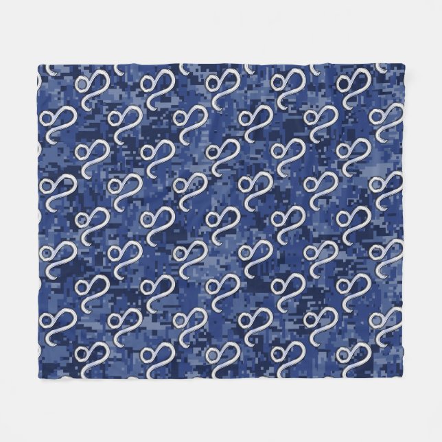 Leo Zodiac Symbol on Navy Blue Digital Camouflage Fleece Blanket (Front (Horizontal))