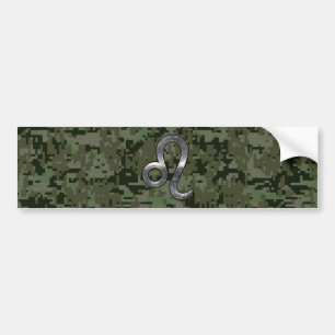 Leo Zodiac Symbol on Woodland Digital Camo Bumper Sticker
