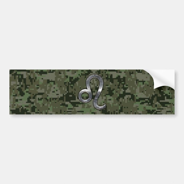 Leo Zodiac Symbol on Woodland Digital Camo Bumper Sticker (Front)