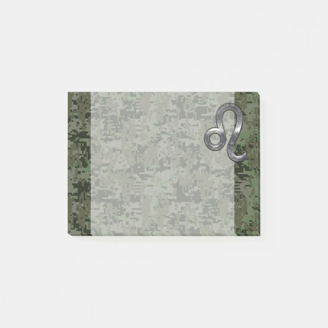 Leo Zodiac Symbol on Woodland Digital Camo Post-it Notes (Front)