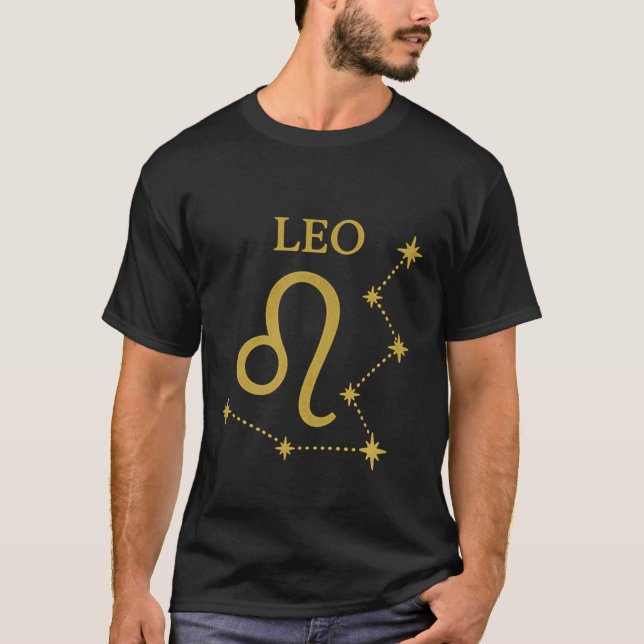 Leo Zodiac T-Shirt for Men Gold Constellation (Front)