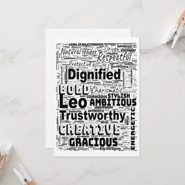 Leo Zodiac Word Cloud Inspiration Invitation (Front/Back In Situ)