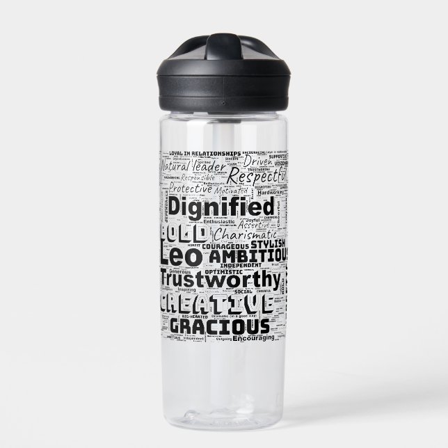 Leo Zodiac Word Cloud Inspiration  Water Bottle (Front)