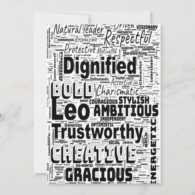 Leo Zodiac Word Cloud Spiral  Invitation (Front)